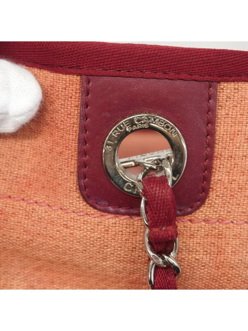 Chanel Tote Deauville Canvas Red Silver